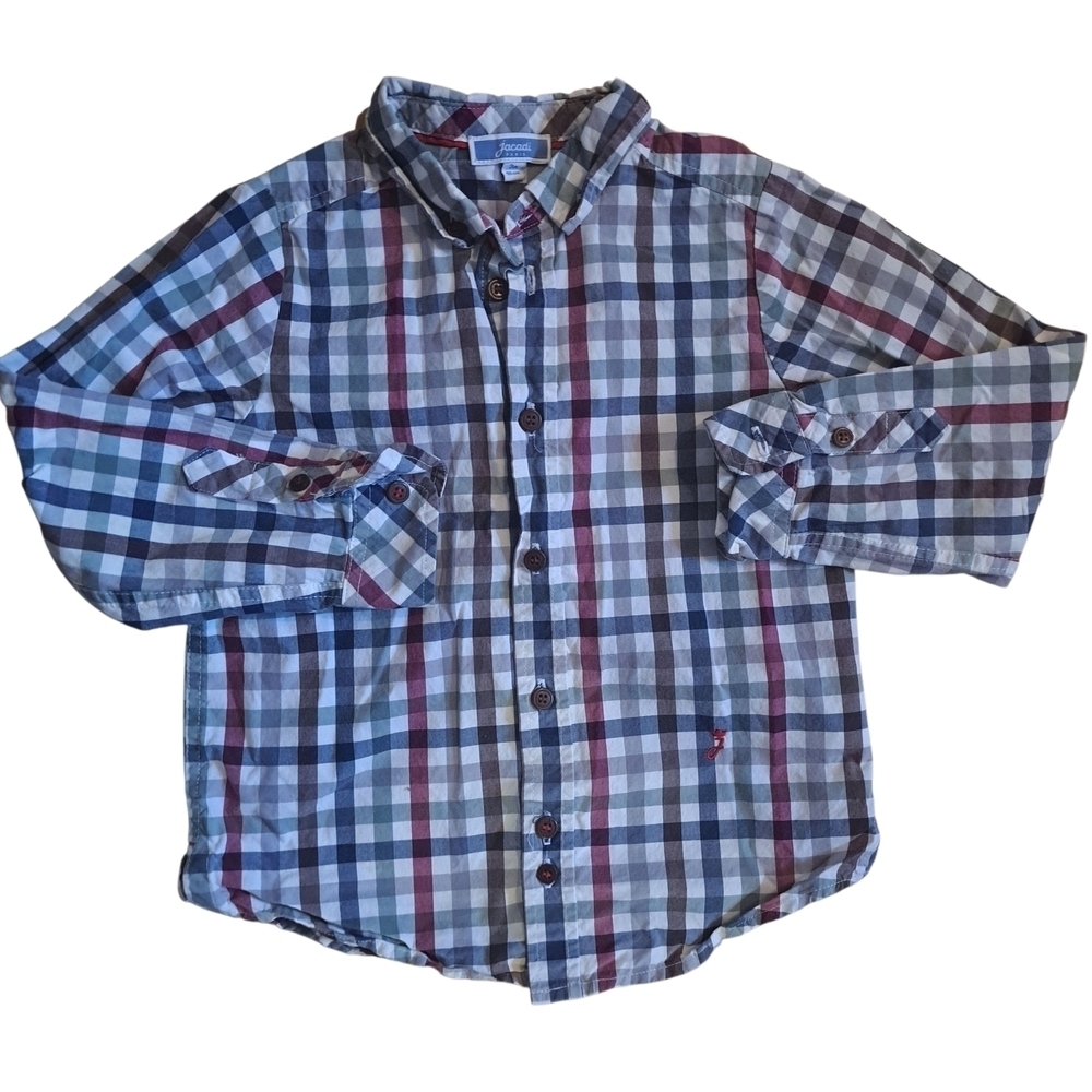 3/25$ Jacadi Boy Multicolor Plaid Shirt - 3T Classical Buttons Shirt